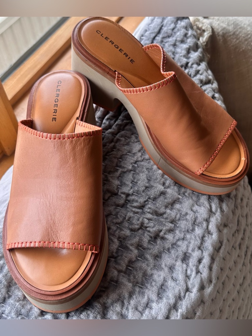 Robert Clergerie Terra-Cotta Leather Platform Mule